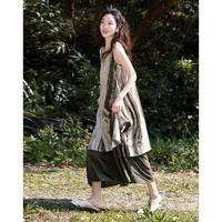 德玛纳 dme【复古绿吊带裙】2024夏层次感裙摆设计晕染印花小众连衣裙