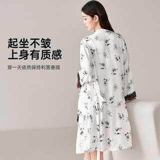 欧迪芬家居服女士睡衣吊带蕾丝国风轻奢冰丝睡袍睡裙两件套 XH4731