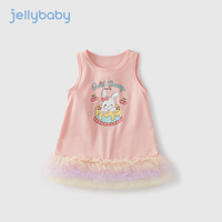JELLYBABY女童背心裙夏小女孩无袖网纱公主裙夏装宝宝衣服三岁儿童夏季裙子 粉色 1