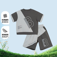 贝贝怡男童短袖短裤套装24夏季款撞色休闲透气两件套ZB2DT046 黑色 120