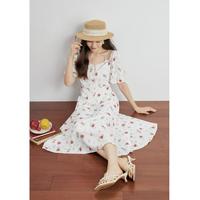大码【莫奈花园】油画感碎花裙女挂肩连衣裙夏季A字裙长裙