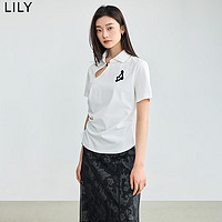 丽丽 LILY2024夏新款女装新中式复古撞色绣花时尚都市通勤款T恤上衣女 601白色