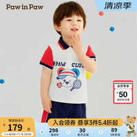 PawinPaw卡通小熊童装24夏季男宝宝撞色polo领运动风休闲套装 Navy藏青色/59 90cm