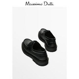 Massimo Dutti季2024男鞋黑色纳帕软面真皮甲板鞋商务系带正装皮鞋12408350 黑色 42