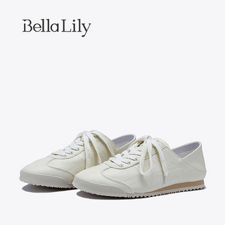 Bella Lily2024夏季可踩后跟德训鞋女减龄平底鞋牛皮小白鞋子 白色 35