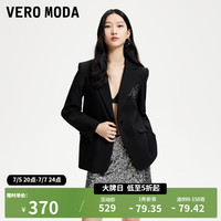 VEROMODA西装外套女2024早春新款宽松翻领一粒扣九分袖花朵刺绣通勤百搭 S59黑色 1