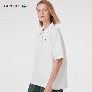 LACOSTE法国鳄鱼女士休闲纯色短袖宽松翻领POLO衫|PF1660 70V/米白色 40/170