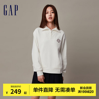 Gap女装冬季LOGO半拉链宽松抓绒套头卫衣840978 白色 170/88A(L)亚洲尺码