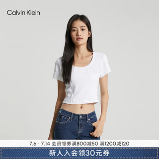 Calvin Klein Jeans夏季女士简约ck字母压印袖口辣妹短款重磅短袖T恤J221677 YAF-月光白 XS