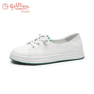 金利来（goldlion）女鞋休闲板鞋圆头舒适平底耐穿免系带小白鞋 668220189白绿37