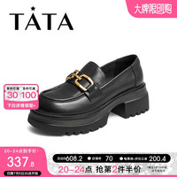 他她(TATA)高跟乐福鞋女厚底小皮鞋英伦风单鞋春秋商场同款GOK01CA2 黑色