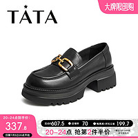 TATA 他她 高跟乐福鞋女厚底小皮鞋英伦风单鞋春秋GOK01CA2 黑色 34