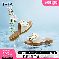 他她（TATA）蝴蝶结仙女风拖鞋女外穿平底凉拖鞋夏季YBE01BT3 米白 36