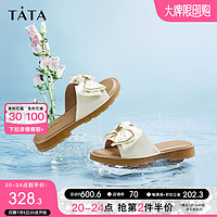 他她（TATA）蝴蝶结仙女风拖鞋女外穿平底凉拖鞋夏季YBE01BT3 米白 34