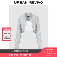 UR2024夏季女装短款假两件拼接条纹罩衫衬衫UWJ240030 冷灰条纹 S