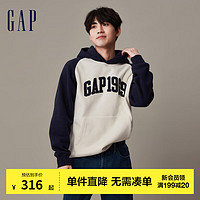 Gap男装冬季宽松碳素软磨抓绒保暖卫衣892216运动连帽衫 蓝白撞色 185/104A(XXL)亚洲尺码