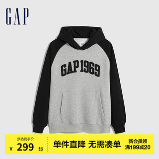 Gap男装冬季宽松碳素软磨抓绒保暖卫衣892216运动连帽衫 黑灰撞色 180/100A(XL)亚洲尺码