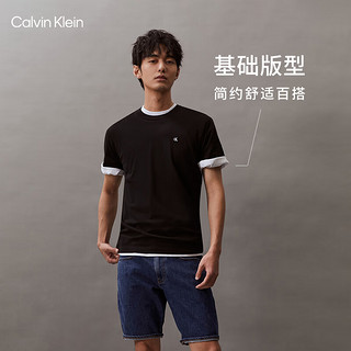 Calvin Klein Jeans【明星同款】夏季男ck刺绣方标休闲纯棉圆领短袖T恤J324899 BEH-太空黑 M
