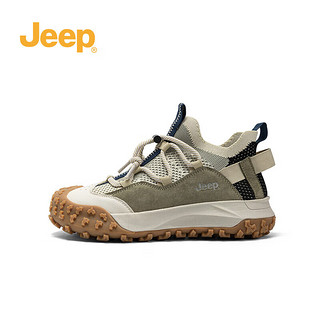 Jeep吉普徒步鞋女轻便春季免系带户外厚底复古运动鞋 灰绿色 38 
