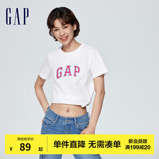 Gap 盖璞 女装春季2024新款LOGO简约圆领撞色印花纯棉短袖T恤402168上衣 白色 165/84A(M)亚洲尺码