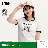 Semir 森马 大力水手联名短袖T恤女短款2024夏装凉感修身 本白10102 150/76A/XS