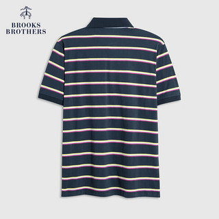 布克兄弟（BrooksBrothers）男士休闲三色条纹棉质短袖POLO衫 B475-藏青色条纹 S