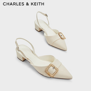 CHARLES&KEITH24夏时尚织扣饰尖头粗跟凉鞋女CK1-60580291 粉白色Chalk 41