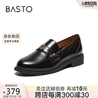 BASTO 百思图 24秋时尚学院风乐福鞋粗跟女单鞋WWE55CA4 黑色 37