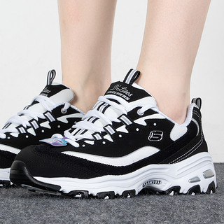 88VIP：SKECHERS 斯凯奇 熊猫鞋女鞋D'LITES复古运动鞋厚底缓震休闲鞋149906-BKW