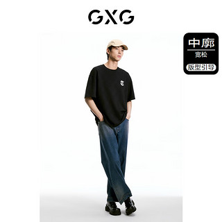 GXG男装 肌理感简约休闲宽松圆领短袖T恤男生上衣 2024年夏 黑色 185/XXL