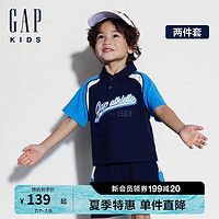 GAP男幼童夏季logo撞色poloT恤短裤套装儿童装465417 海军蓝 100cm(2-3岁) 亚洲尺码
