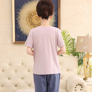 南极人妈妈睡衣女夏季薄款纯色棉质短袖七分裤中老年大码家居服套装3XL