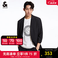 杰克·琼斯（JACK&JONES）衣服男装西装外套男夏季灰色商务休闲单件西服七分袖修身高端正装 黑色 170/92A/S