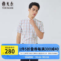 雅戈尔(YOUNGOR)短袖衬衫男格子免烫休闲衬衫全棉面料抗皱易打理新品商场同款 红色