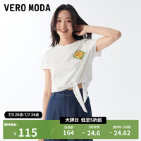 VEROMODAT恤2024春夏休闲度假纯色纯棉系带短袖上衣女短袖女 S85本白色 165/84A/M