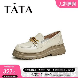 他她（TATA）厚底乐福鞋女英伦风JK小皮鞋女百搭春秋WIZ03AA3 米白（宽版） 38