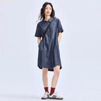 2024年夏款纯棉薄牛仔半开襟衬衫连衣裙女款