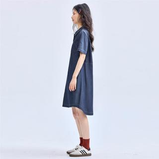 2024年夏款纯棉薄牛仔半开襟衬衫连衣裙女款