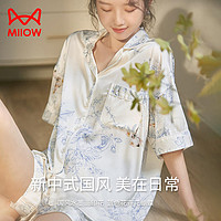 Miiow 猫人 冰丝睡衣女夏天国风套装凉感短袖短裤可外穿高级感女士家居服L