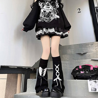 花思妍爱心lolita甜美针织腿套秋亚文化小腿可爱绑带jk辣妹堆堆袜套a47 黑白鸳鸯丝带 均码