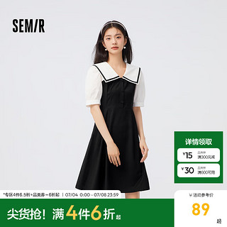 Semir 森马 连衣裙女大翻领学院风短裙俏皮甜美秋季易打理拼色小黑裙气质 黑白色调00391 165/88A/L