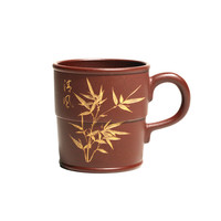 畅陶宜兴原矿紫砂茶杯主人杯品茗杯茶碗紫泥描金竹叶清风茶杯口杯90cc