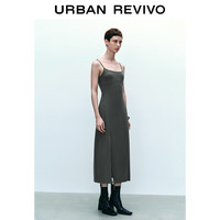 URBAN REVIVO 女吊带开衩连衣裙 UYY740001 深灰 M