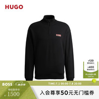 HUGO男士秋季2024徽标印花拉链衣领棉质毛圈布卫衣 001-黑色 L