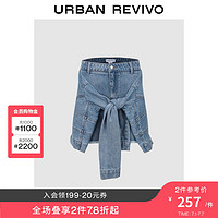 URBAN REVIVO 夏季女时髦设计感绑结复古港风牛仔半裙 UWL840123 蓝色 XXS