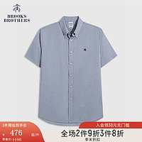 布克兄弟（BrooksBrothers）男士24夏棉质纯色刺绣短袖休闲衬衫 4004-深蓝色 L