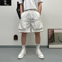 杜宙夏季冰丝港风速干ins潮流复古日系百搭宽松直筒工装五分裤休闲裤 白色 L【100-115斤】
