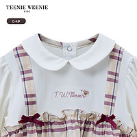 Teenie Weenie Kids小熊童装24秋季女宝格纹假两件花边长袖连身衣 象牙白 73cm