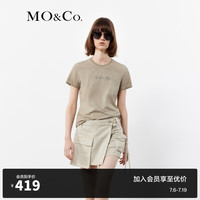 MO&Co.【凉感】2024夏新品哑光铆钉脏染正肩短袖T恤MBD2TEE028