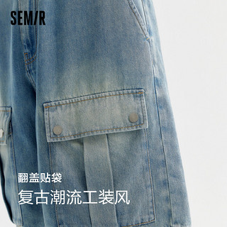 森马（Semir）牛仔中裤男2024夏季宽松直筒工装裤潮流复古五分短裤109324123102